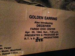 Golden Earring show poster detail for April 29, 1984 Fargo, North Dakota - Civic Center show